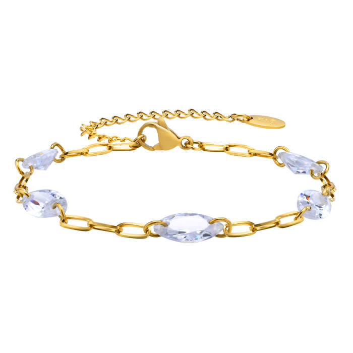 Wholesale Stainless Steel CZ Paperclip Chain Bracelet