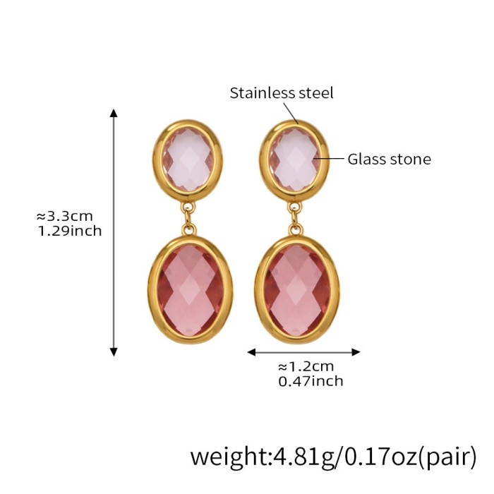 Wholesale Stainless Steel Oval Double Drop Gemstone Earrings