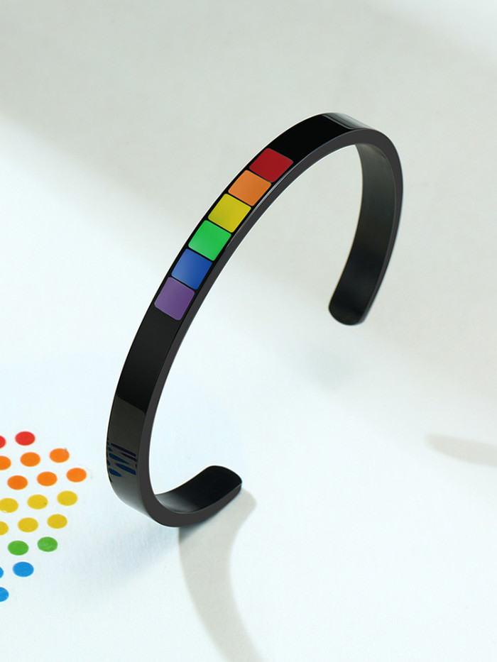 Wholesale Stainless Steel Enamel Rainbow Cuff Bracelet
