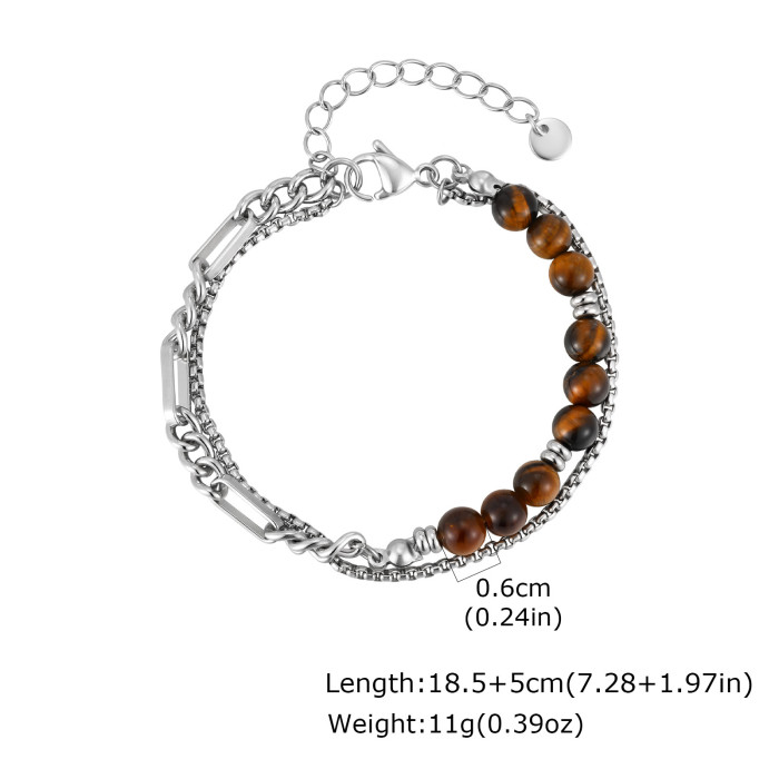 Wholesale Stainless Steel Tiger's Eye Layer Chain Bracelet