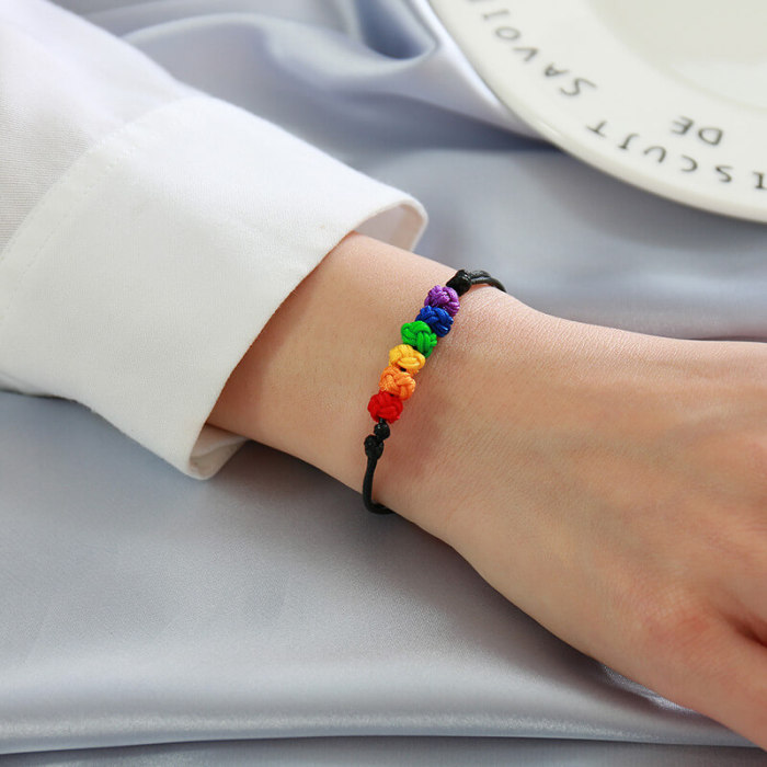 Wholesale Wax Rope Rainbow Love Knot Bracelet
