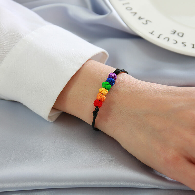 Wholesale Wax Rope Rainbow Love Knot Bracelet