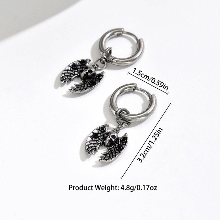 Wholesale Retro Stainless Steel Skull Wing Earrings