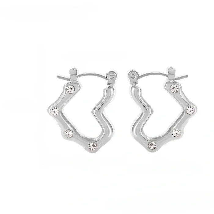 Wholesale Stainless Steel Shiny Open Heart Hoop Earrings
