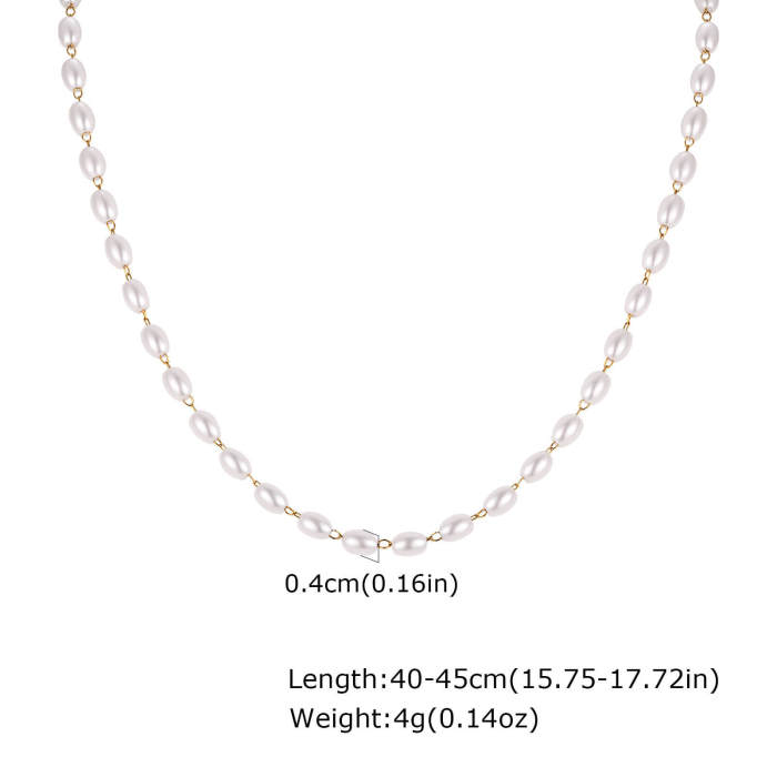 Wholesale Stainless Steel Classic Faux Pearl Chain Necklace