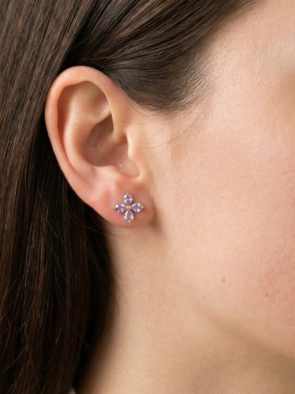 Wholesale 18K Gold Plated Colorful Zircon Flower Stud Earrings