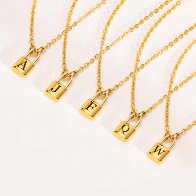 Wholesale Stainless Steel Initial Padlock Necklace