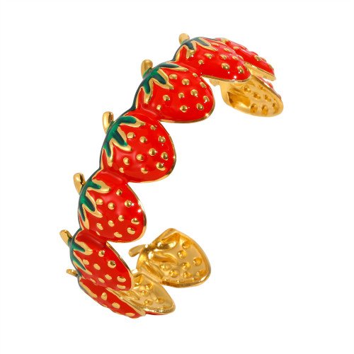 Wholesale 18K Gold Plated Enamel Strawberry Open Bangle