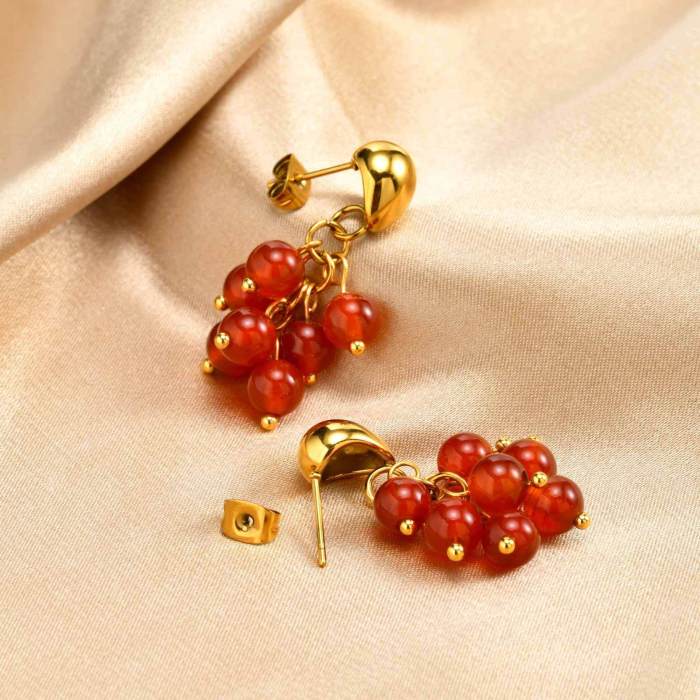Wholesale Modern Heart Tiger Eye Grape Dangles Earring