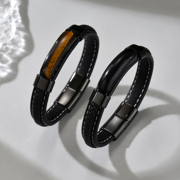 Wholesale Men's Natural Stone Leather Bracelet
