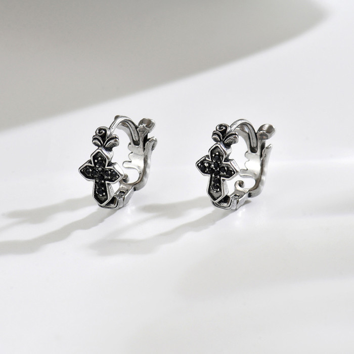 Wholesale Stainless Steel Black CZ Huggie Earrings