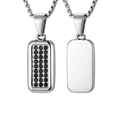 Wholesale Stainless Steel Black Zircon Rectangular Necklace