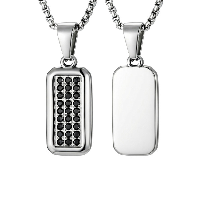 Wholesale Stainless Steel Black Zircon Rectangular Necklace