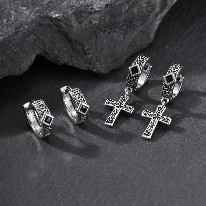Wholesale Stainless Steel Cross Dangle Hoop Earrings