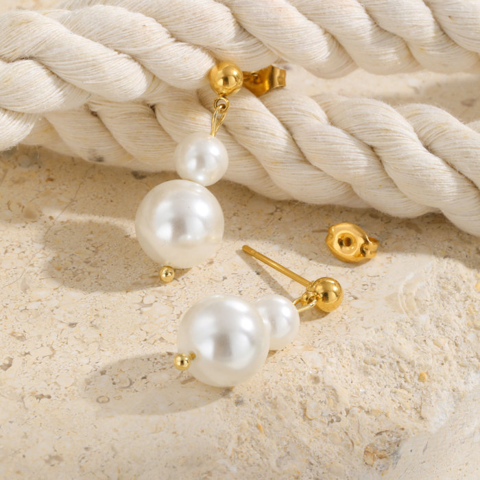 Wholesale Stainless Steel Two Imitation Pearl Earrings
