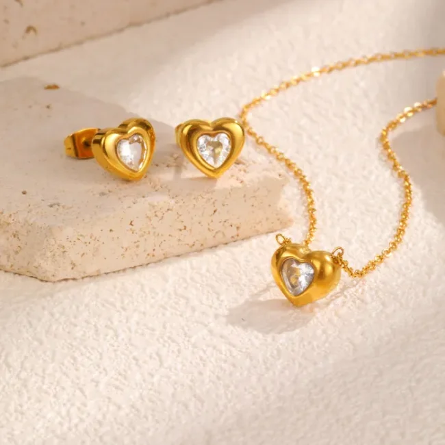 Wholesale Stainless Steel Heart shaped Necklace with Green CZ