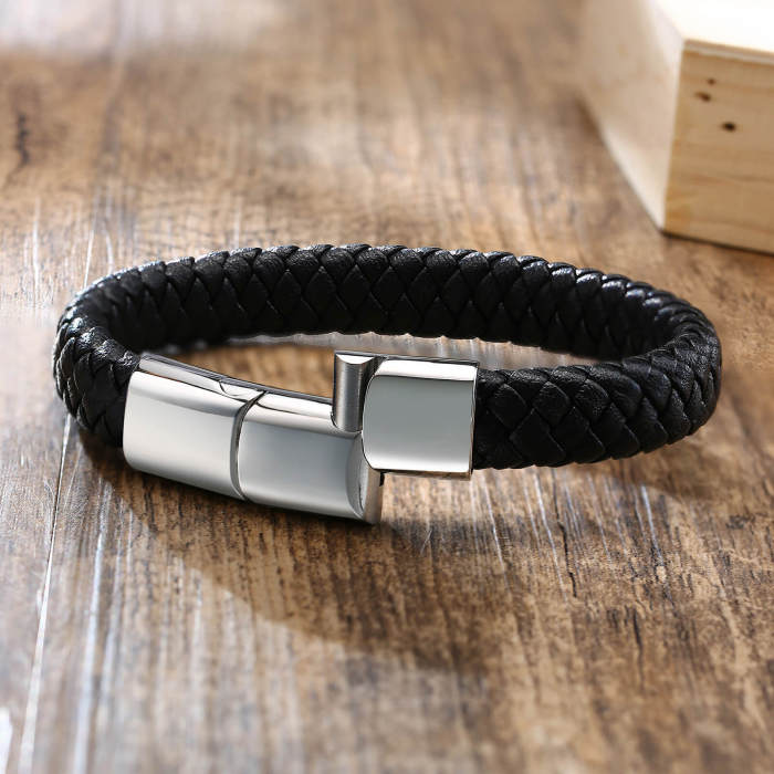 Wholesale Stainless Steel Classic Braided Leather Bracelet