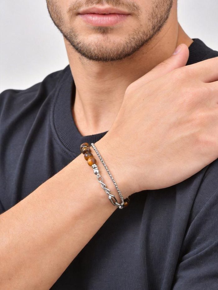 Wholesale Stainless Steel Tiger's Eye Layer Chain Bracelet