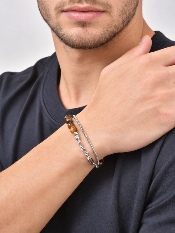 Wholesale Stainless Steel Tiger's Eye Layer Chain Bracelet