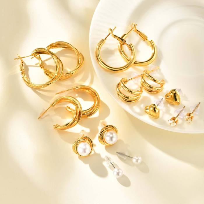 Wholesale Copper Four-Piece Pearl Earrings