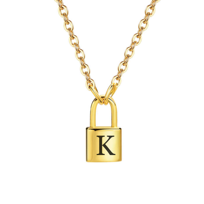 Wholesale Stainless Steel Initial Padlock Necklace