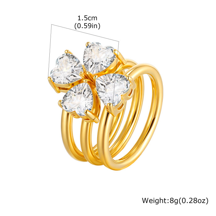Gold Plated Heart CZ Clover Ring Wholesale