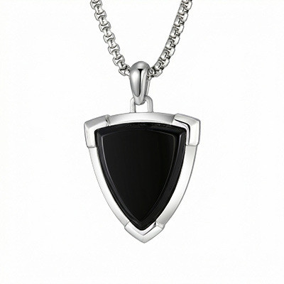 Wholesale Men's Stainless Steel Shield Black Onyx Necklace