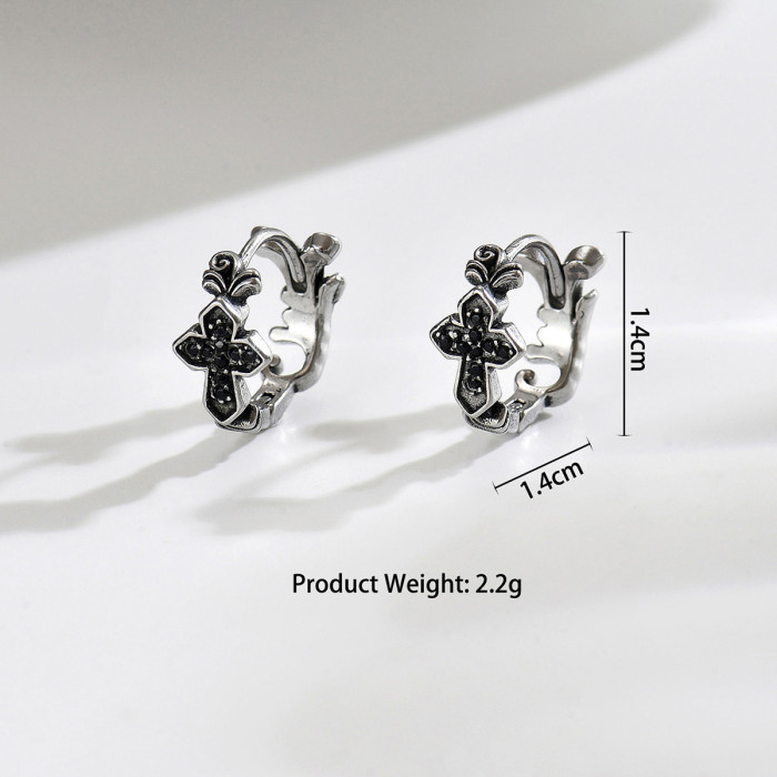 Wholesale Stainless Steel Black CZ Huggie Earrings