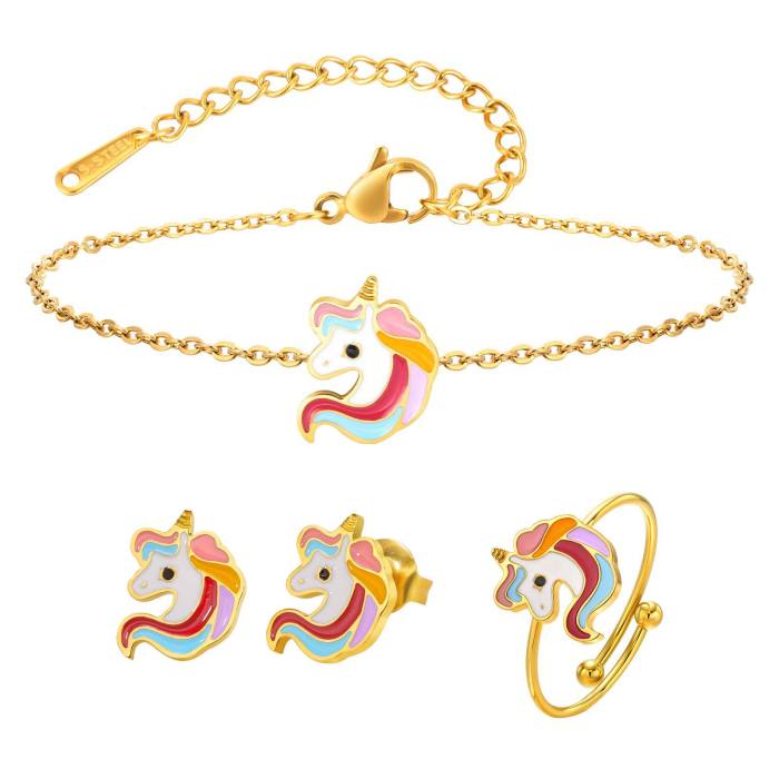 Wholesale Stainless Steel Cute Kids Bracelet Ring Earrings