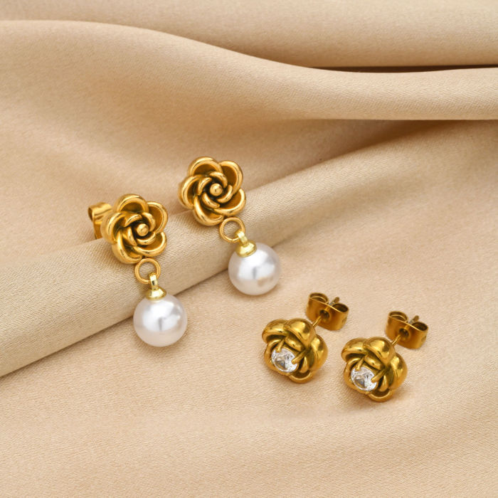 Wholesale Stainless Steel Camellia Flower Earrings
