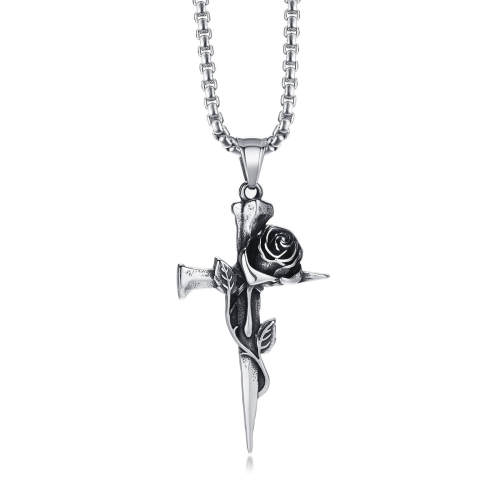Wholesale Stainless Steel Vintage Rose Cross Pendant