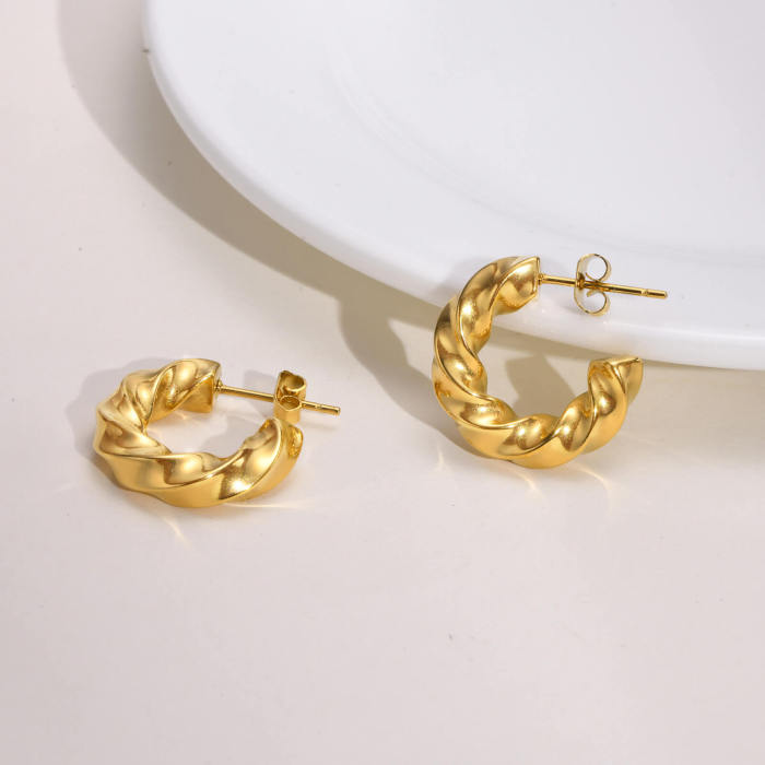 Wholesale Stainless Steel Chunky Twisted Hoop Earrings