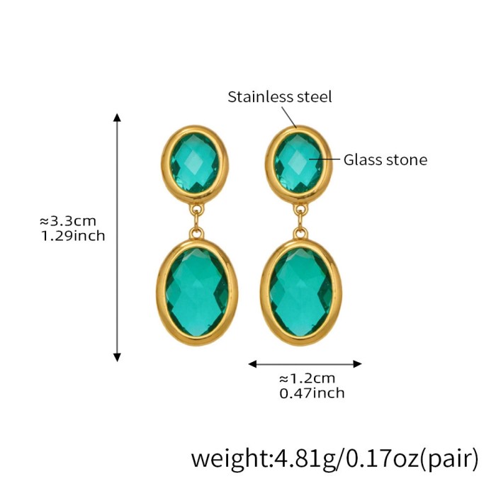 Wholesale Stainless Steel Oval Double Drop Gemstone Earrings