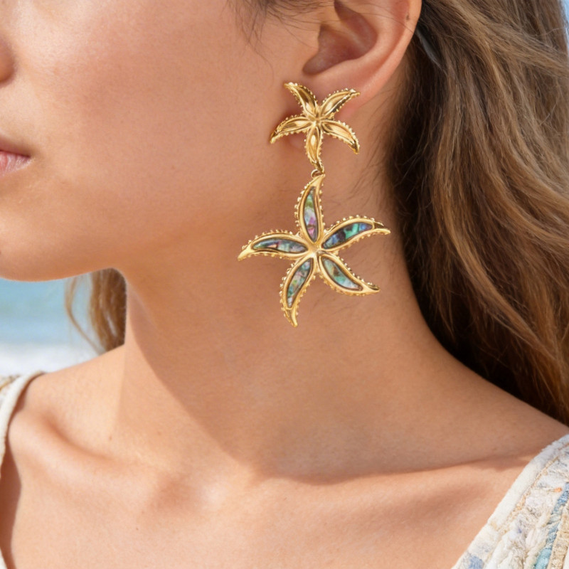 Wholesale Gold Plated Double Starfish Earrings
