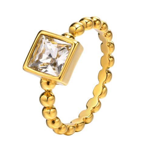 Wholesale Stainless Steel Beaded Stackable Ring with Square CZ