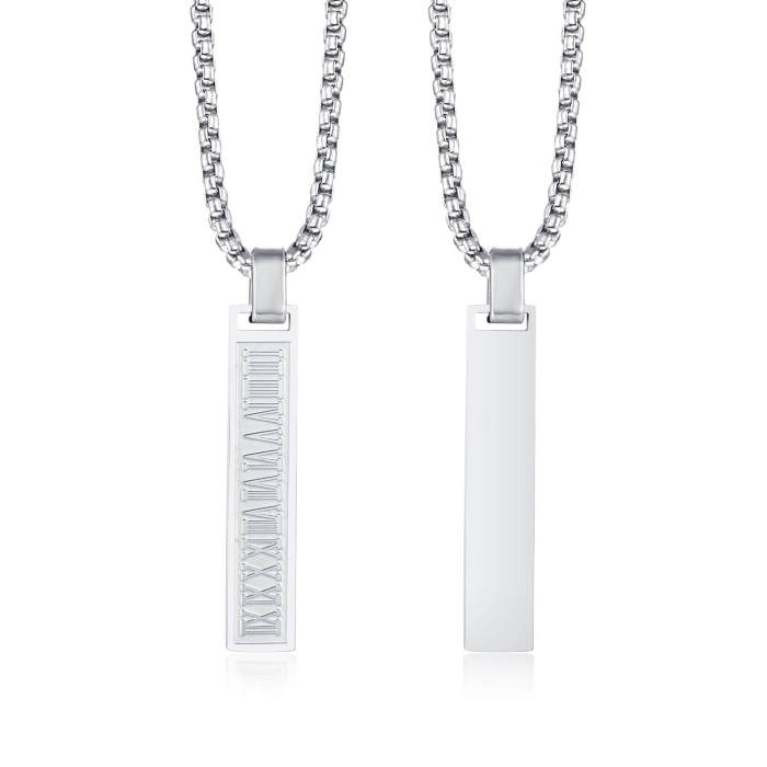 Wholesale Stainless Steel Engraved Roman Numeral Bar Necklace