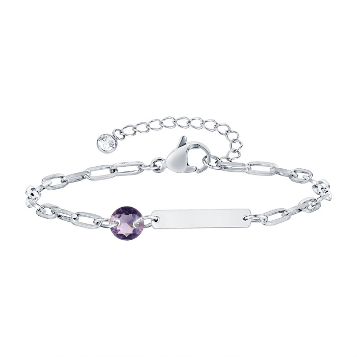 Wholesale Stainless Steel Engravable Birthstone Paperclip Bracelet