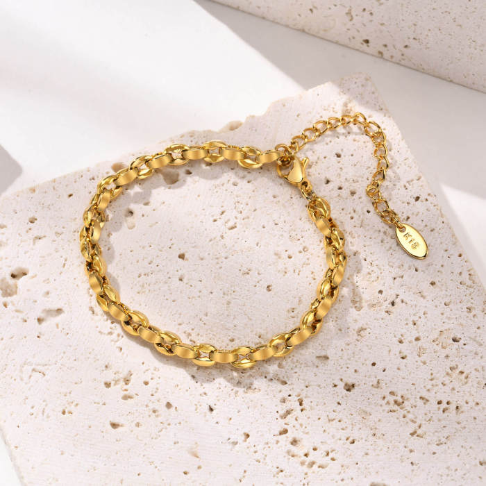 Wholesale Stainless Steel Chunky Coffee Bean Link Chain Bracelet