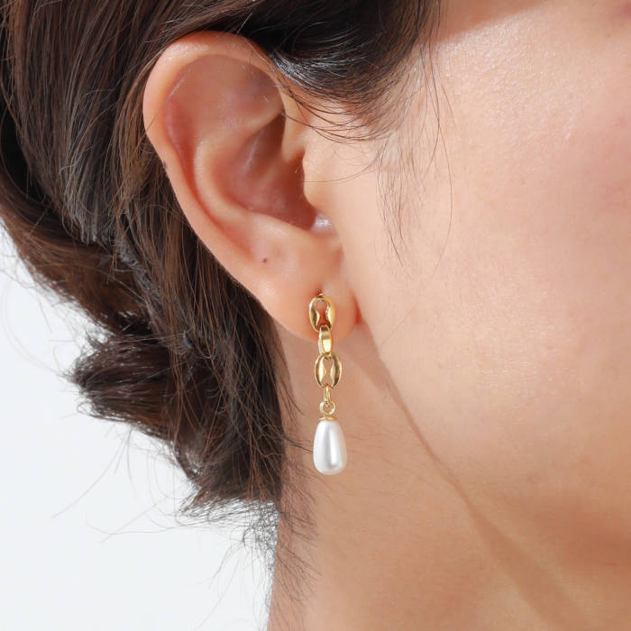 Wholesale Stainless Steel Chain Pearl Earrings