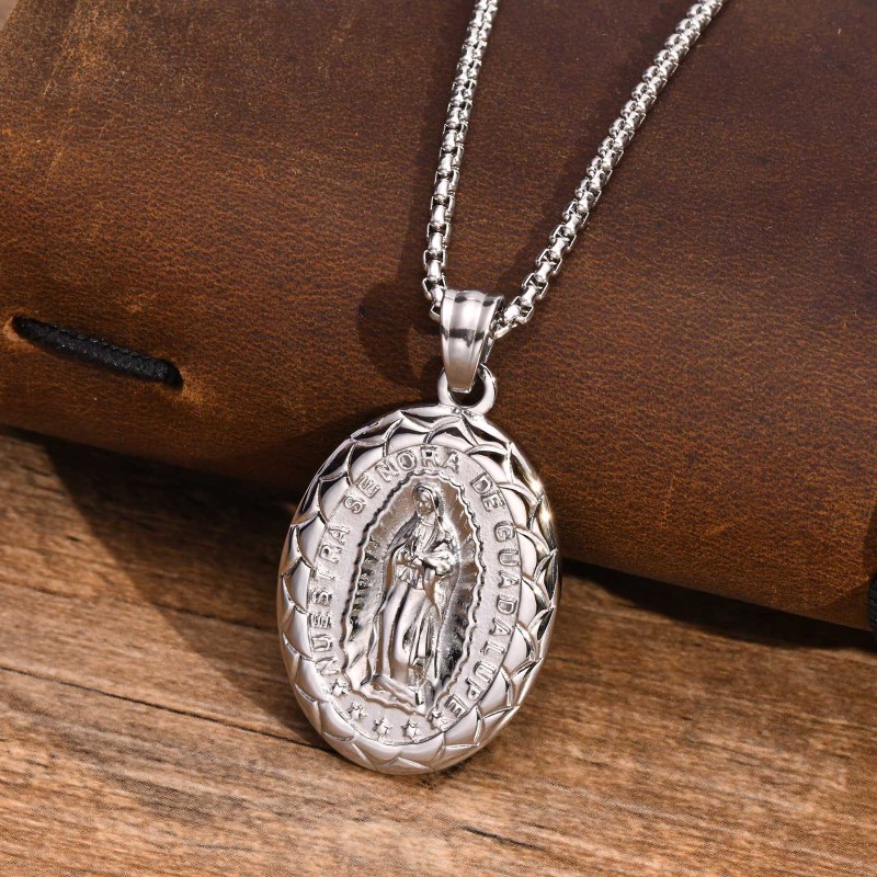 Wholesale Stainless Steel Men's Virgin Mary Oval Pendant
