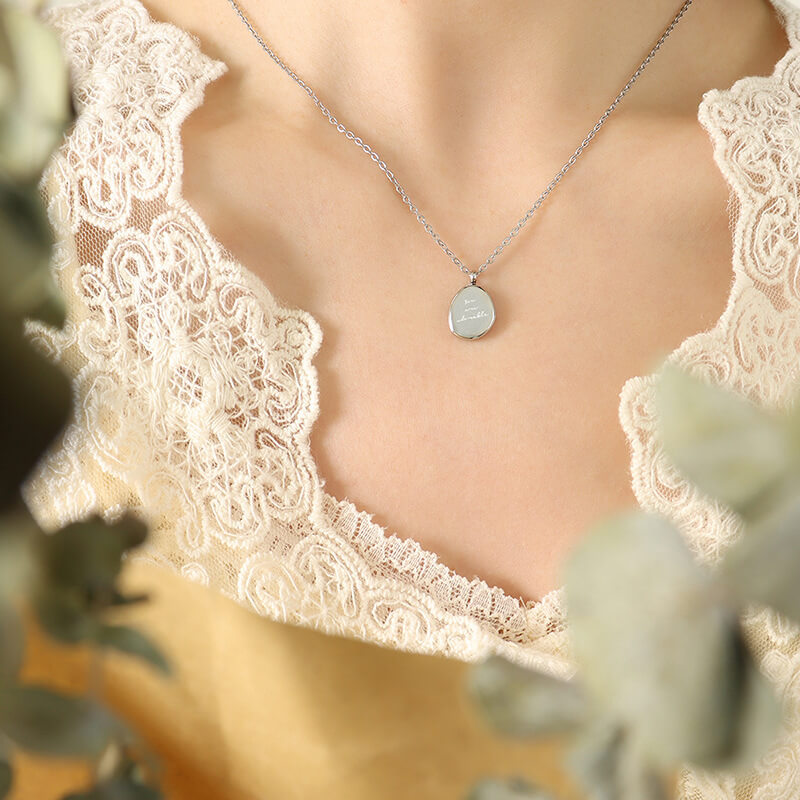 Wholesale Stainless Steel Irregular Oval Pendant Necklace Engraved “You are adorable”