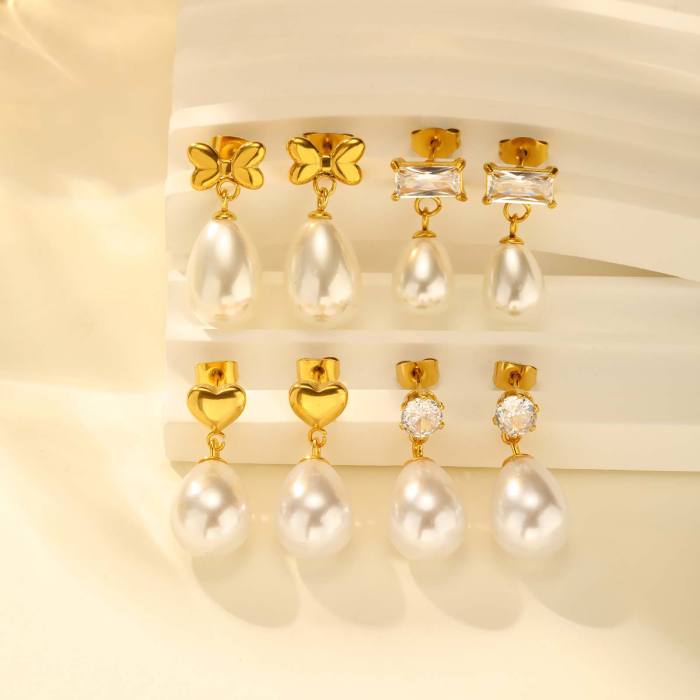 Wholesale Stainless Steel Zirconia Pearl Earrings