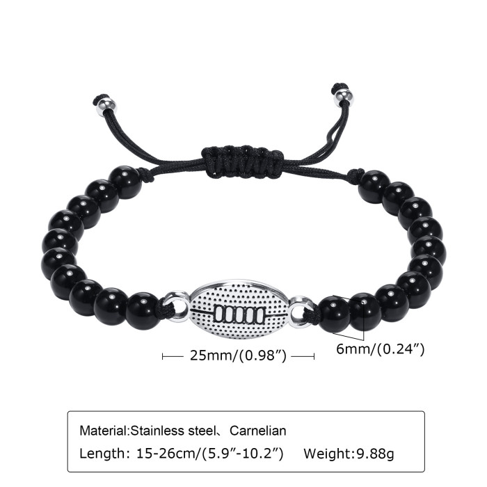 Wholesale Stainless Steel Basketball Agate Beads Bracelet