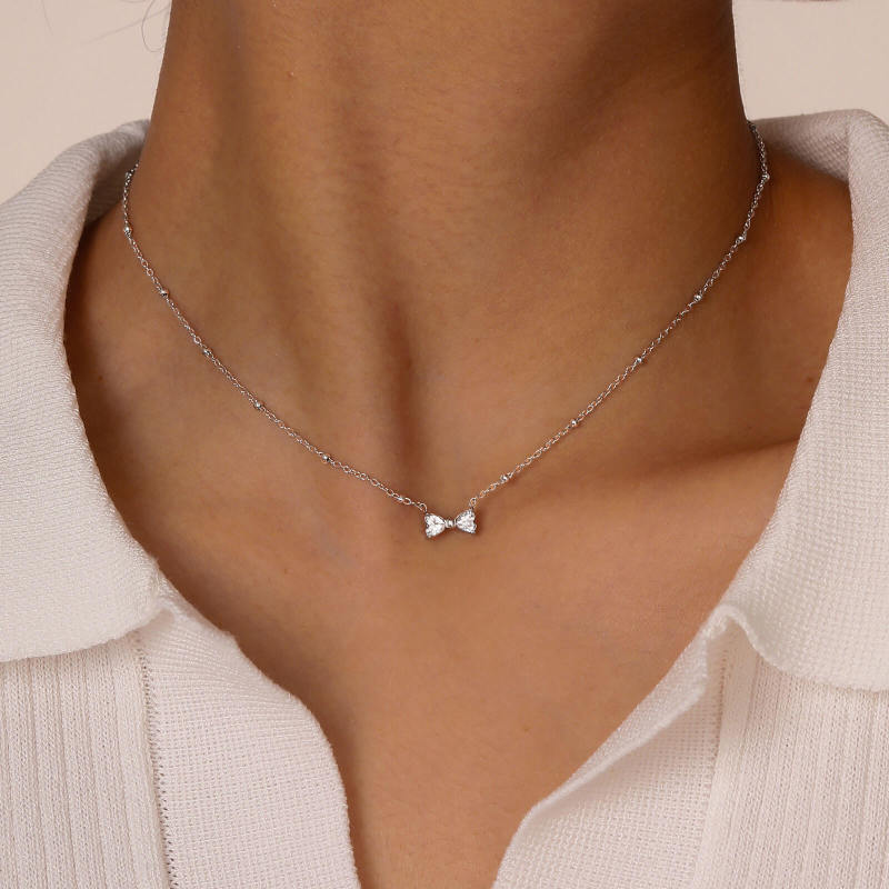 Wholesale Stainless Steel Mini CZ Bow Necklace