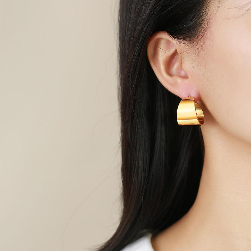 Wholesale Stainless Steel Women 15mm Wide Hoop Earrings