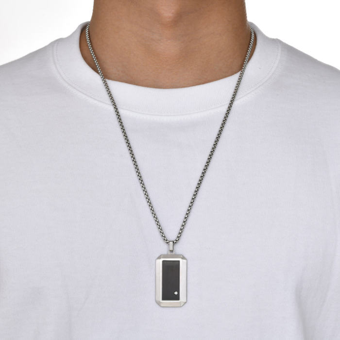 Wholesale Stainless Steel Black CZ Dog Tag Pendant