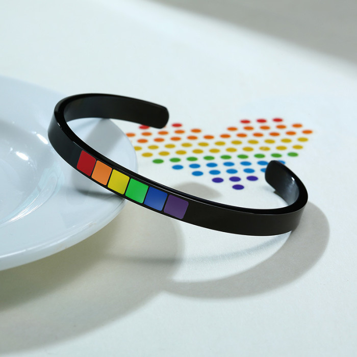 Wholesale Stainless Steel Enamel Rainbow Cuff Bracelet