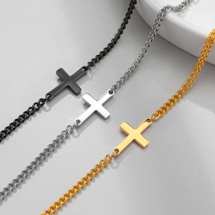 Wholesale Stainless Steel Women's Sideways Cross Bracelet