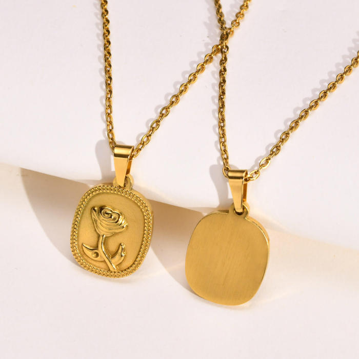 Wholesale Stainless Steel Gold Rose Square Pendant