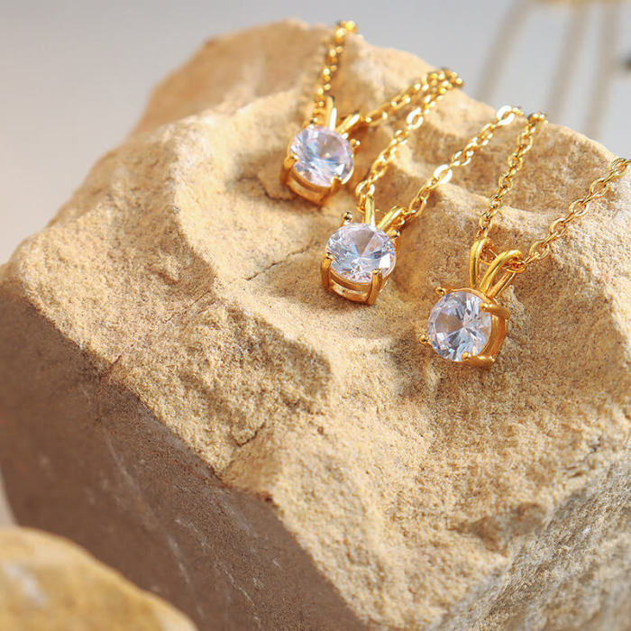 Wholesale Stainless Steel Single CZ Pendant Necklace